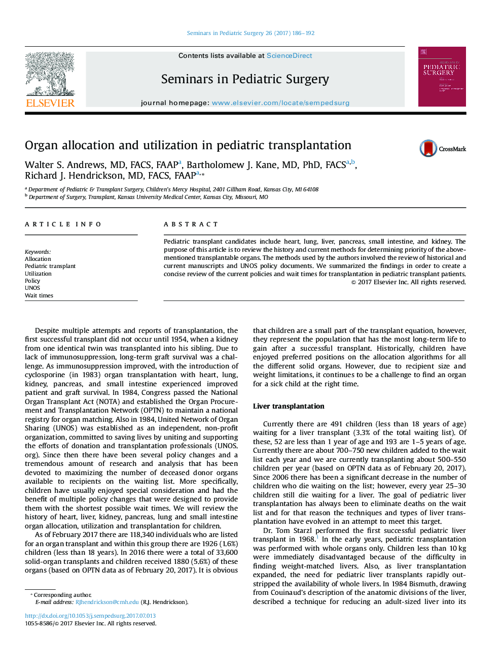 Organ allocation and utilization in pediatric transplantation