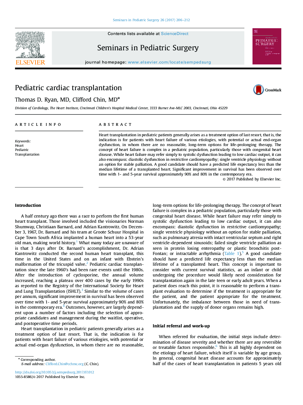 Pediatric cardiac transplantation