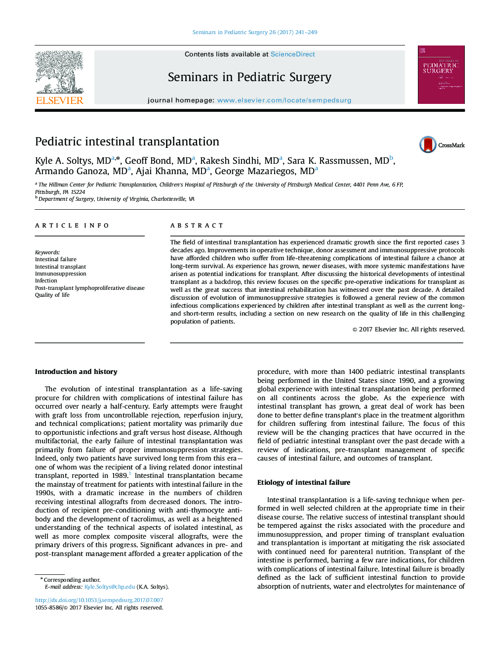 Pediatric intestinal transplantation