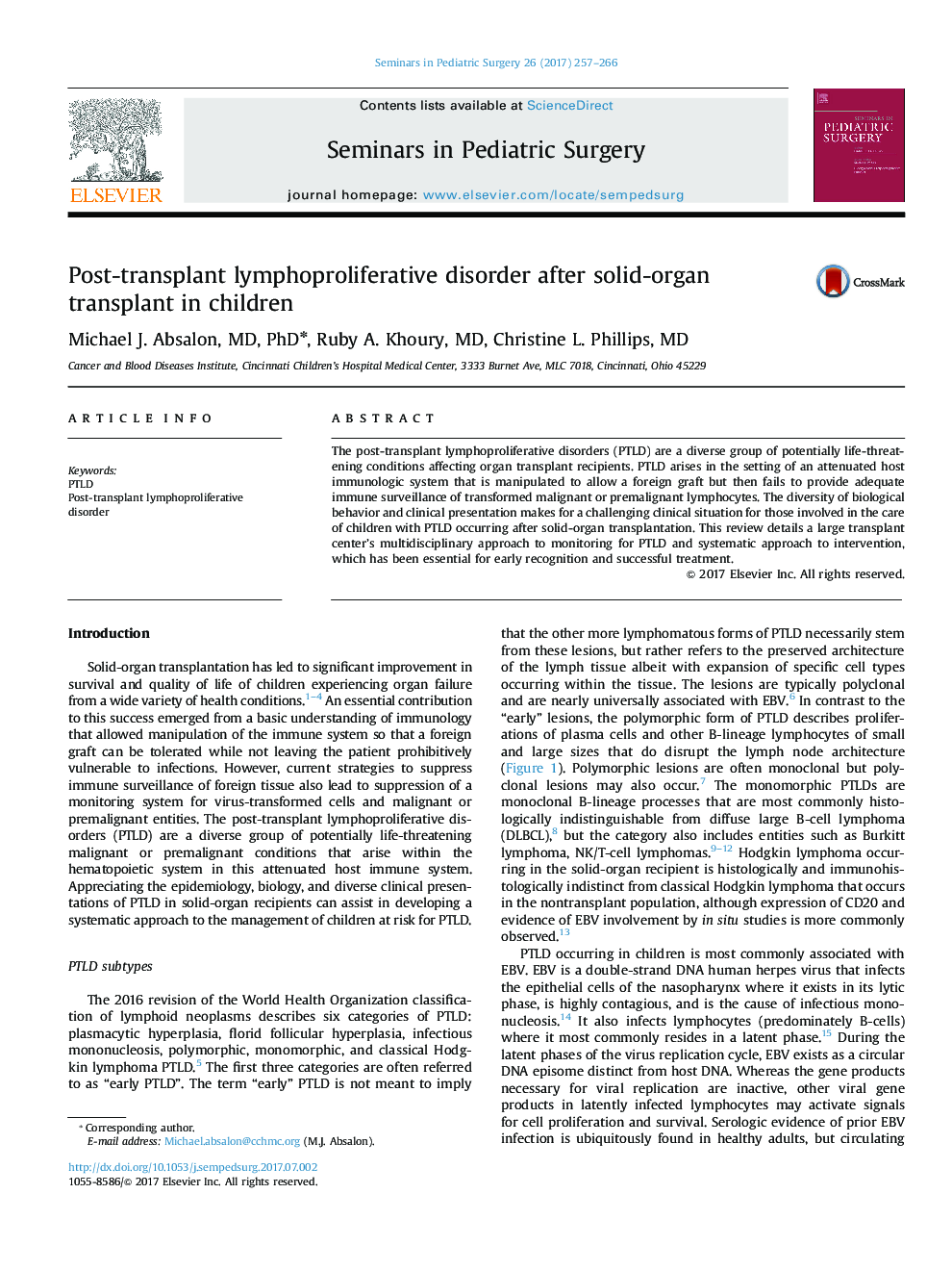 Post-transplant lymphoproliferative disorder after solid-organ transplant in children