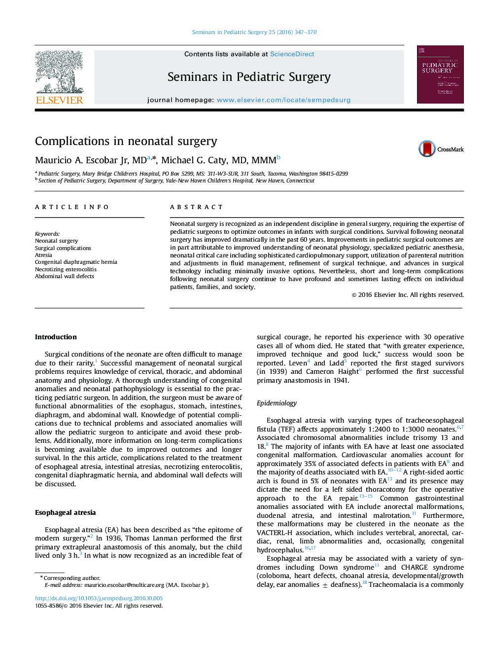 Complications in neonatal surgery