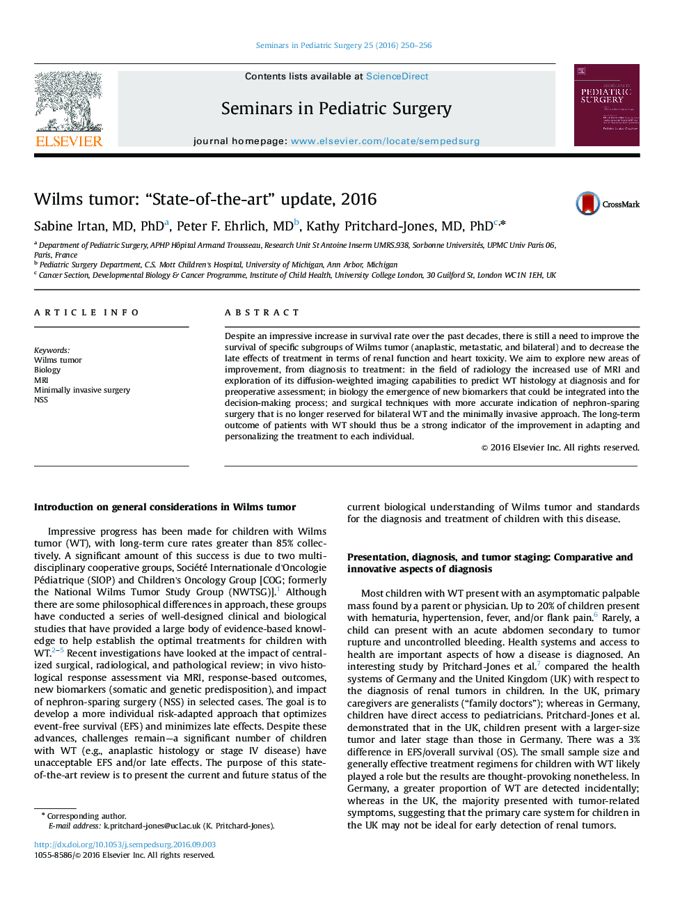 Wilms tumor: “State-of-the-art” update, 2016