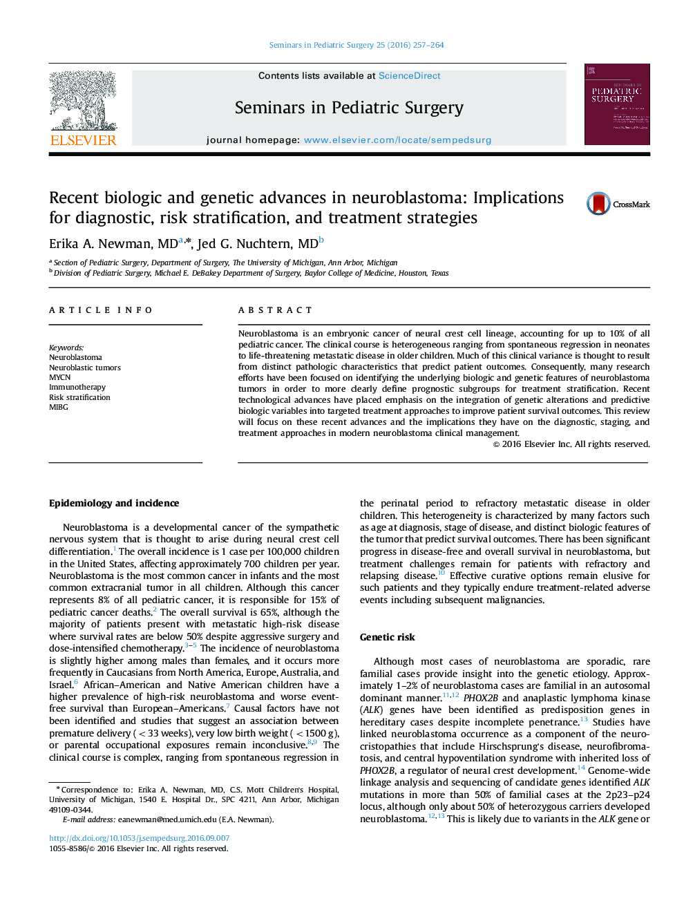 Recent biologic and genetic advances in neuroblastoma: Implications for diagnostic, risk stratification, and treatment strategies