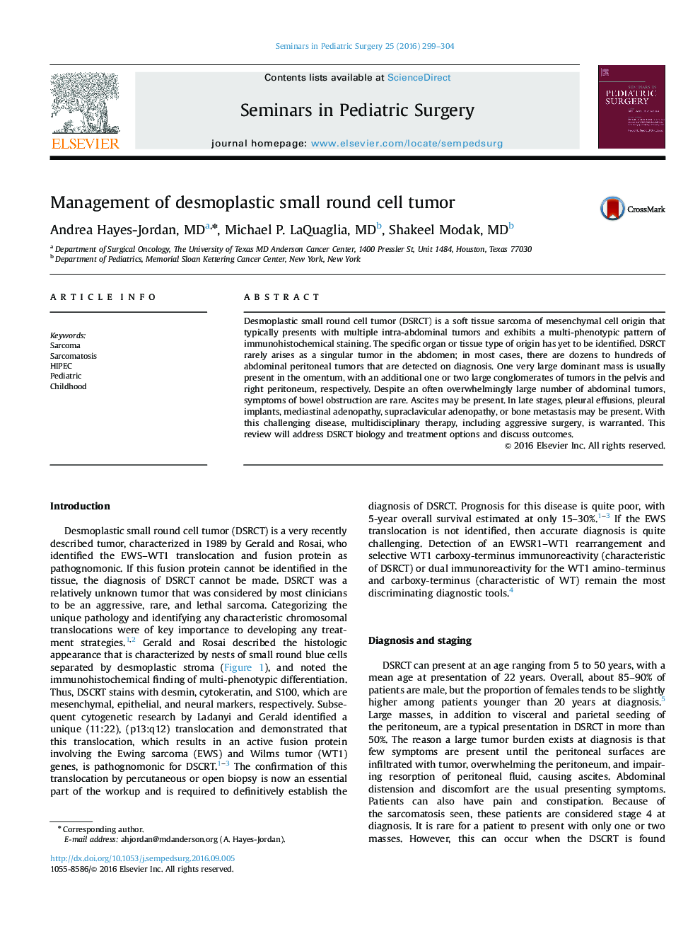 Management of desmoplastic small round cell tumor