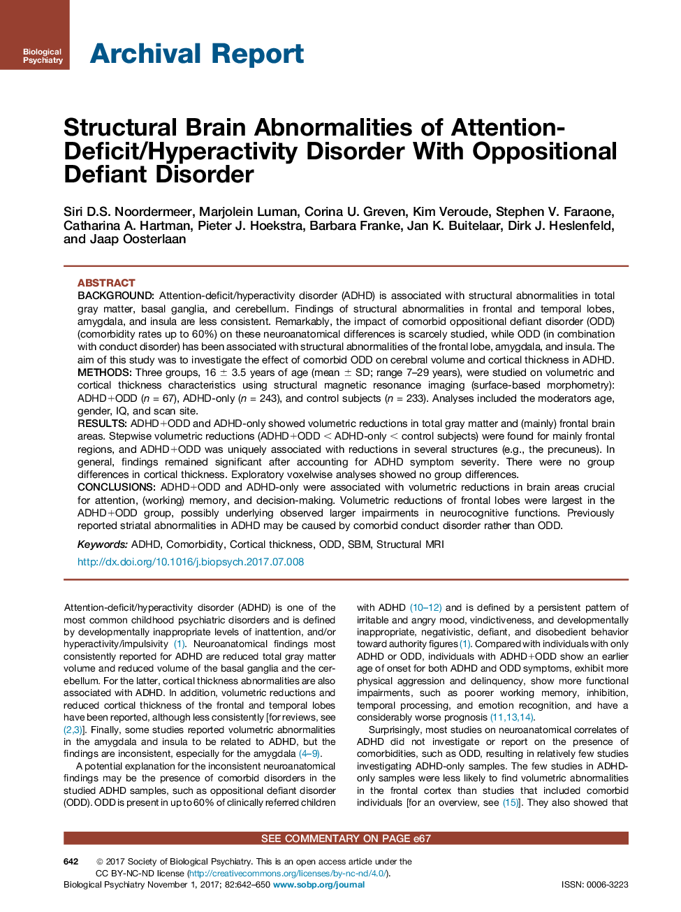 Archival ReportStructural Brain Abnormalities of Attention-Deficit/Hyperactivity Disorder With Oppositional Defiant Disorder