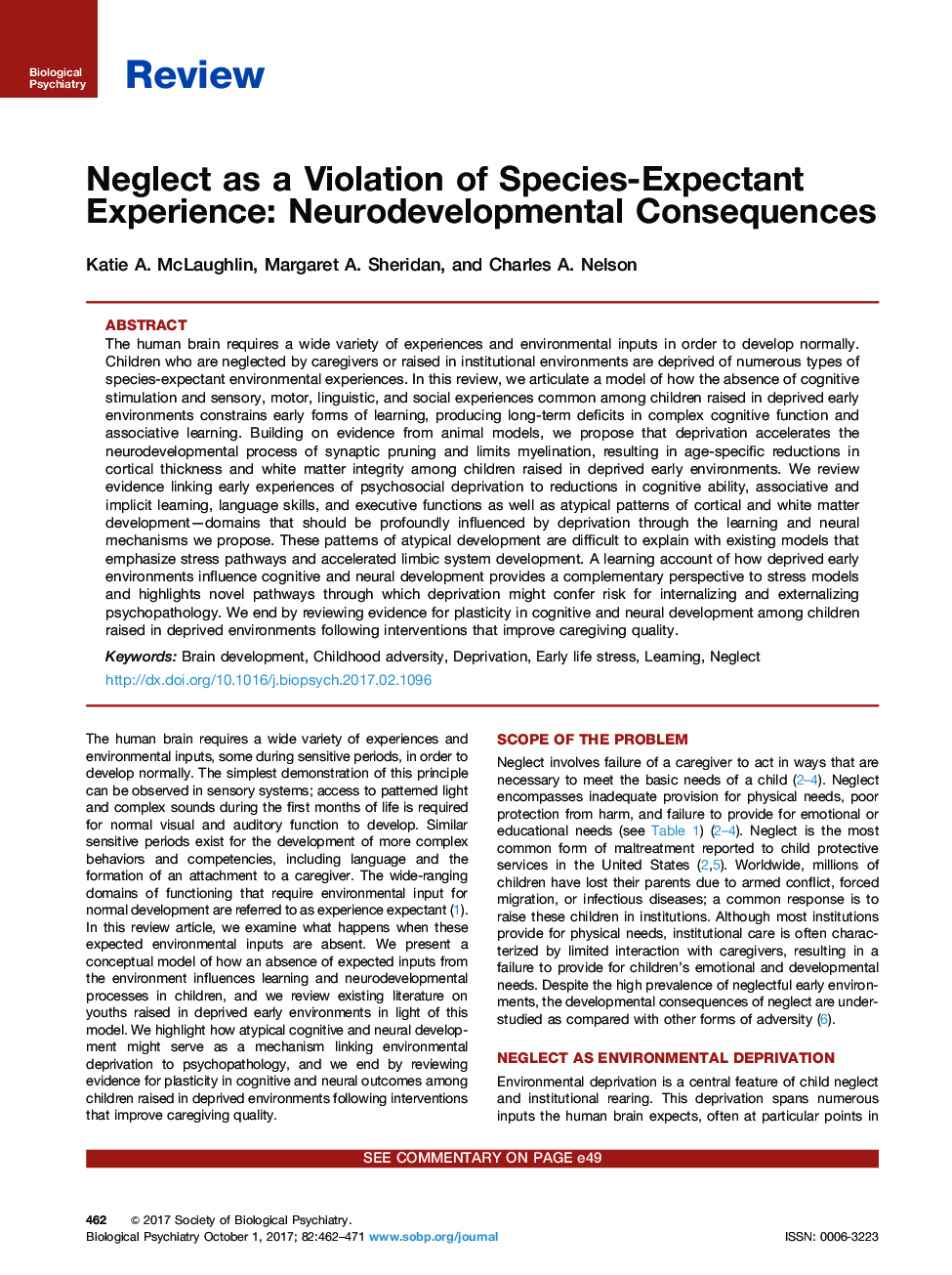 ReviewNeglect as a Violation of Species-Expectant Experience: Neurodevelopmental Consequences