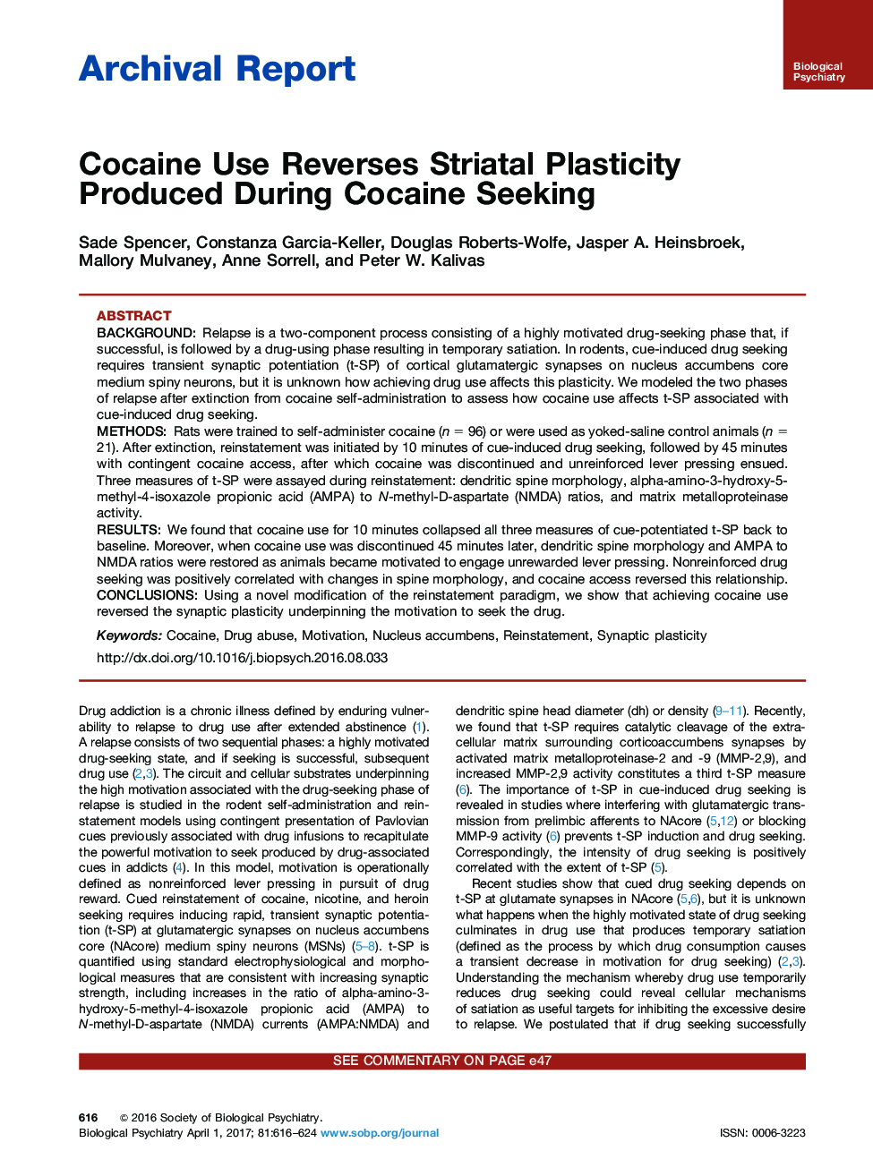 Archival ReportCocaine Use Reverses Striatal Plasticity Produced During Cocaine Seeking