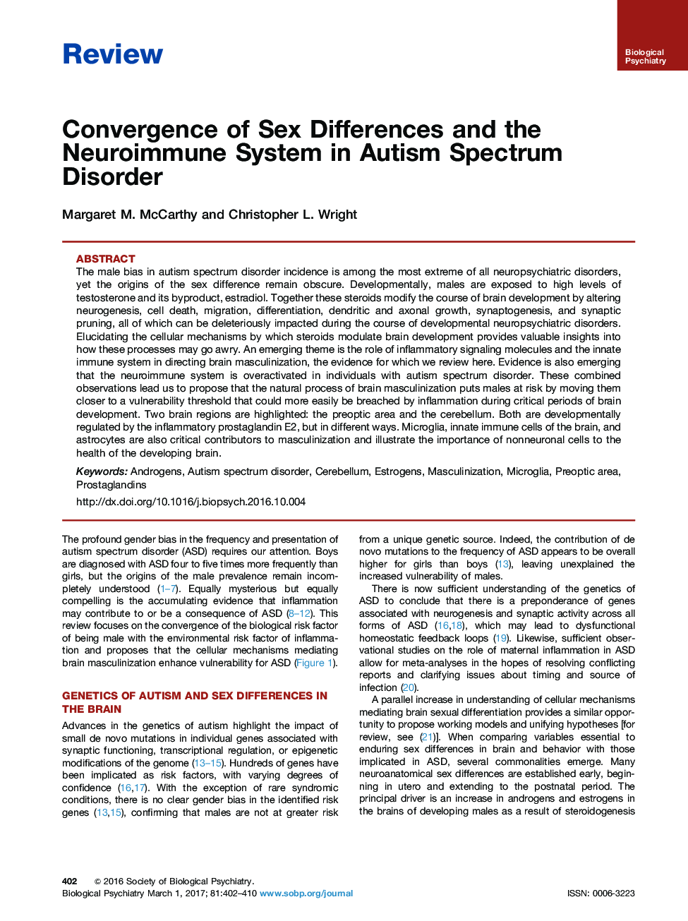 ReviewConvergence of Sex Differences and the Neuroimmune System in Autism Spectrum Disorder