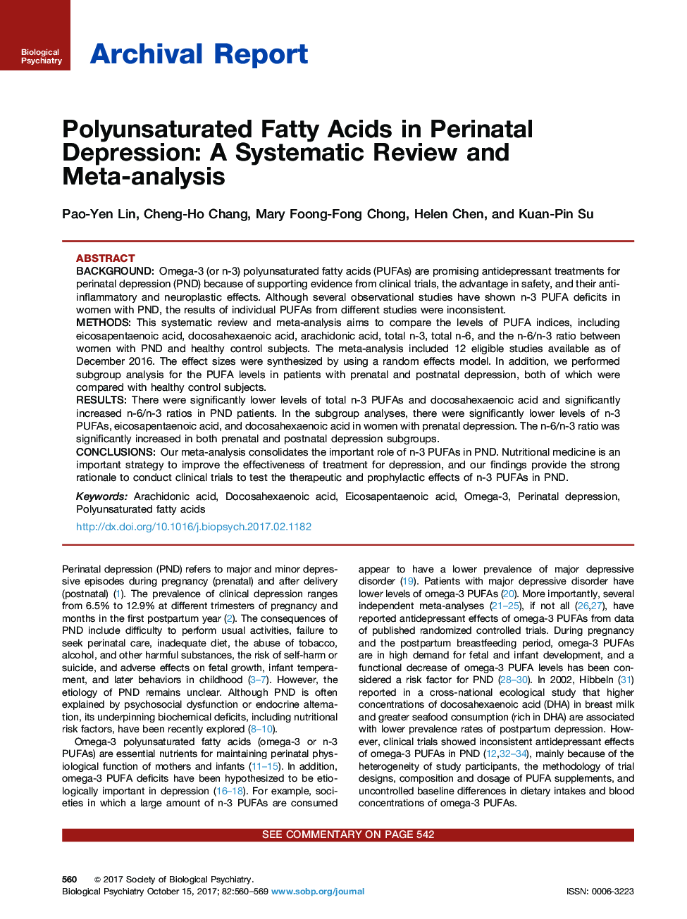 گزارش آرشیو اسیدهای چرب اشباع نشده در افسردگی پرناتال: یک بررسی منظم و متاآنالیز 