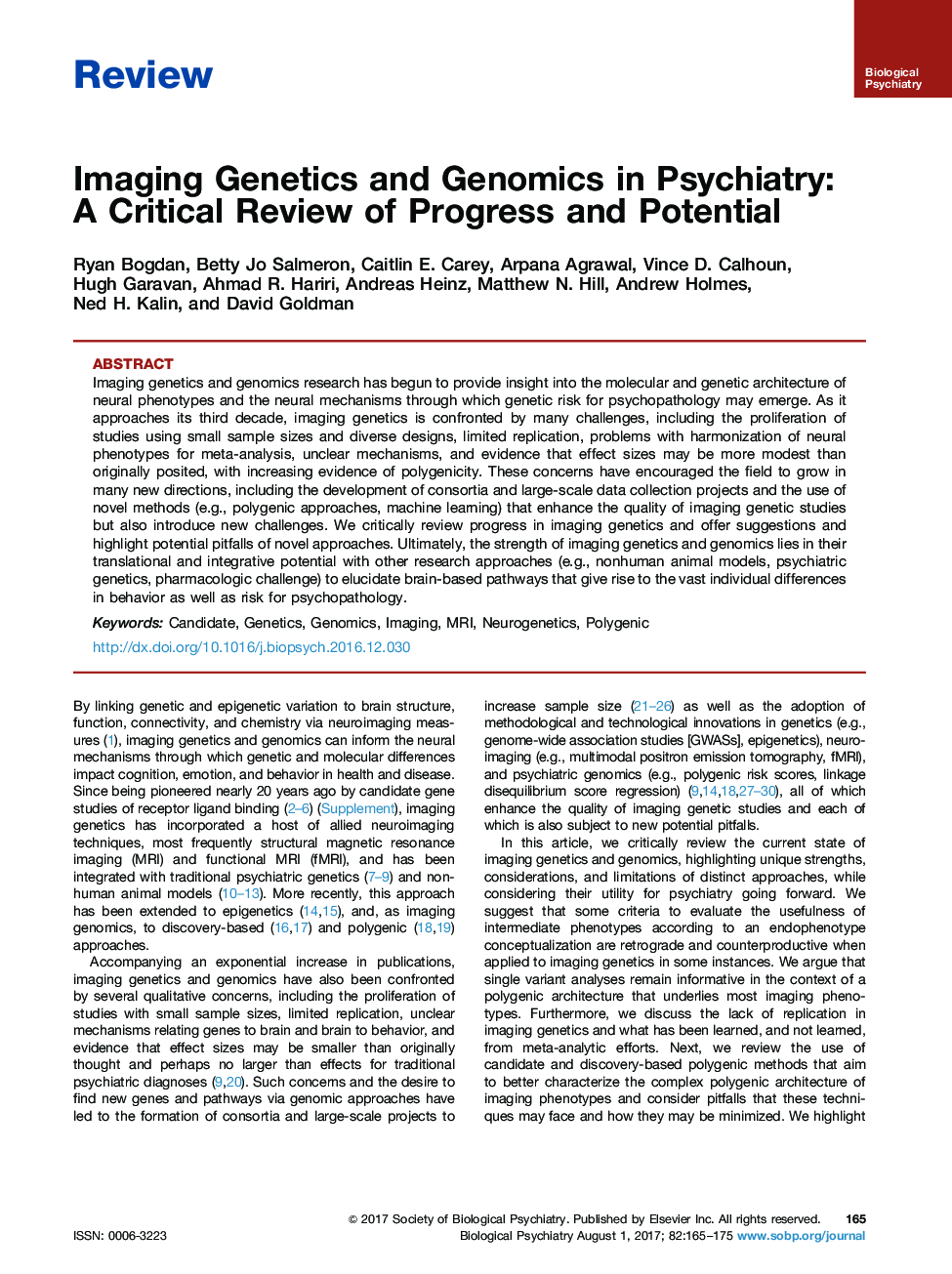 ReviewImaging Genetics and Genomics in Psychiatry: A Critical Review of Progress and Potential