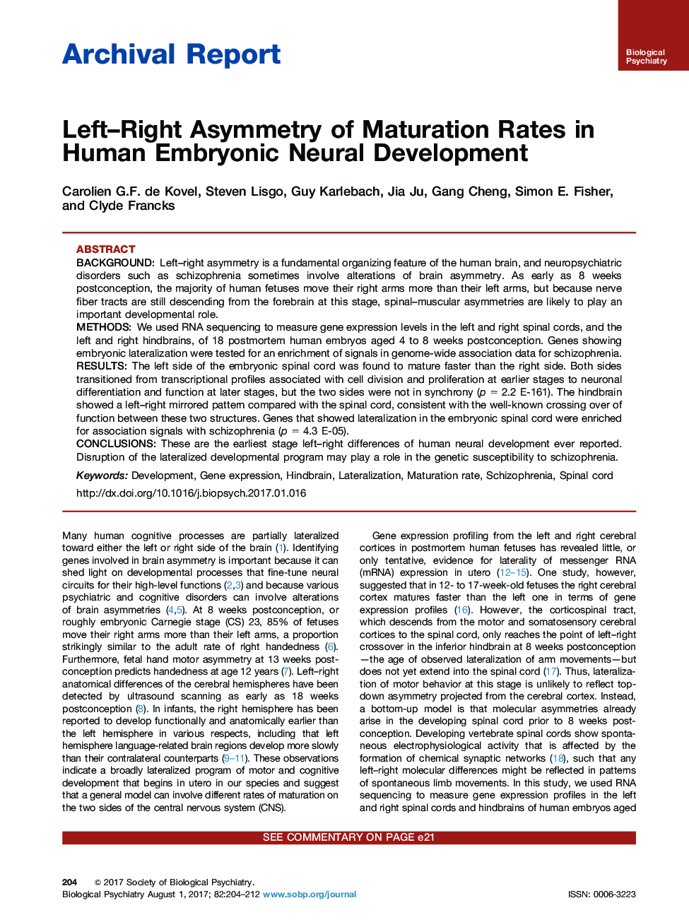 گزارش آرشیو نامتقارن چپ و راست از نرخ بلوغ در توسعه عصبی جنین انسانی 