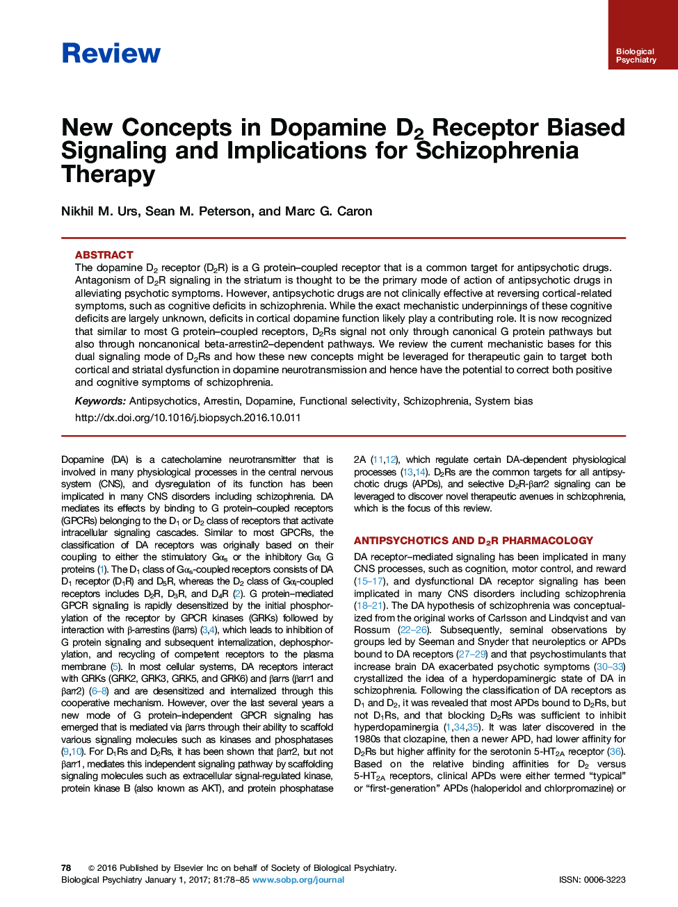 ReviewNew Concepts in Dopamine D2 Receptor Biased Signaling and Implications for Schizophrenia Therapy