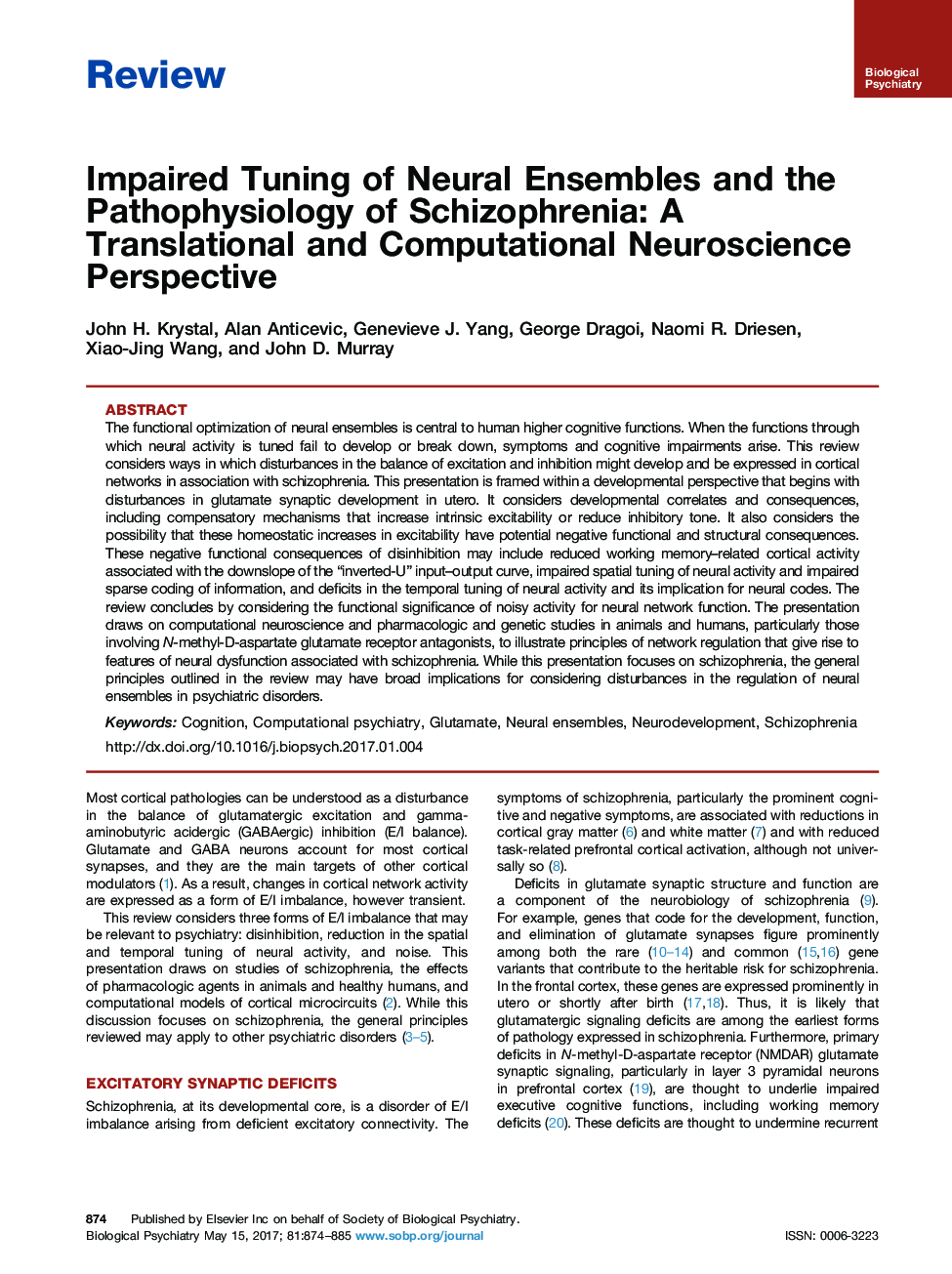 ReviewImpaired Tuning of Neural Ensembles and the Pathophysiology of Schizophrenia: A Translational and Computational Neuroscience Perspective