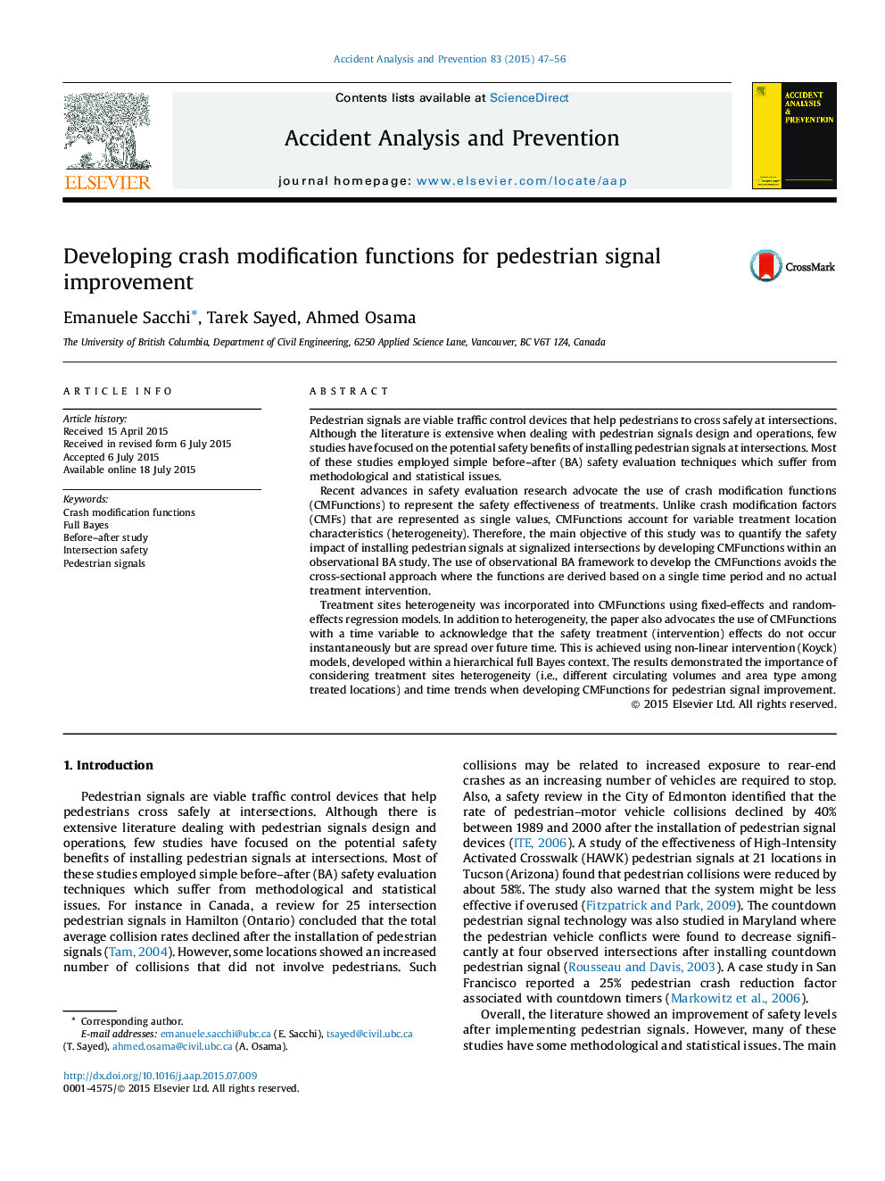 Developing crash modification functions for pedestrian signal improvement