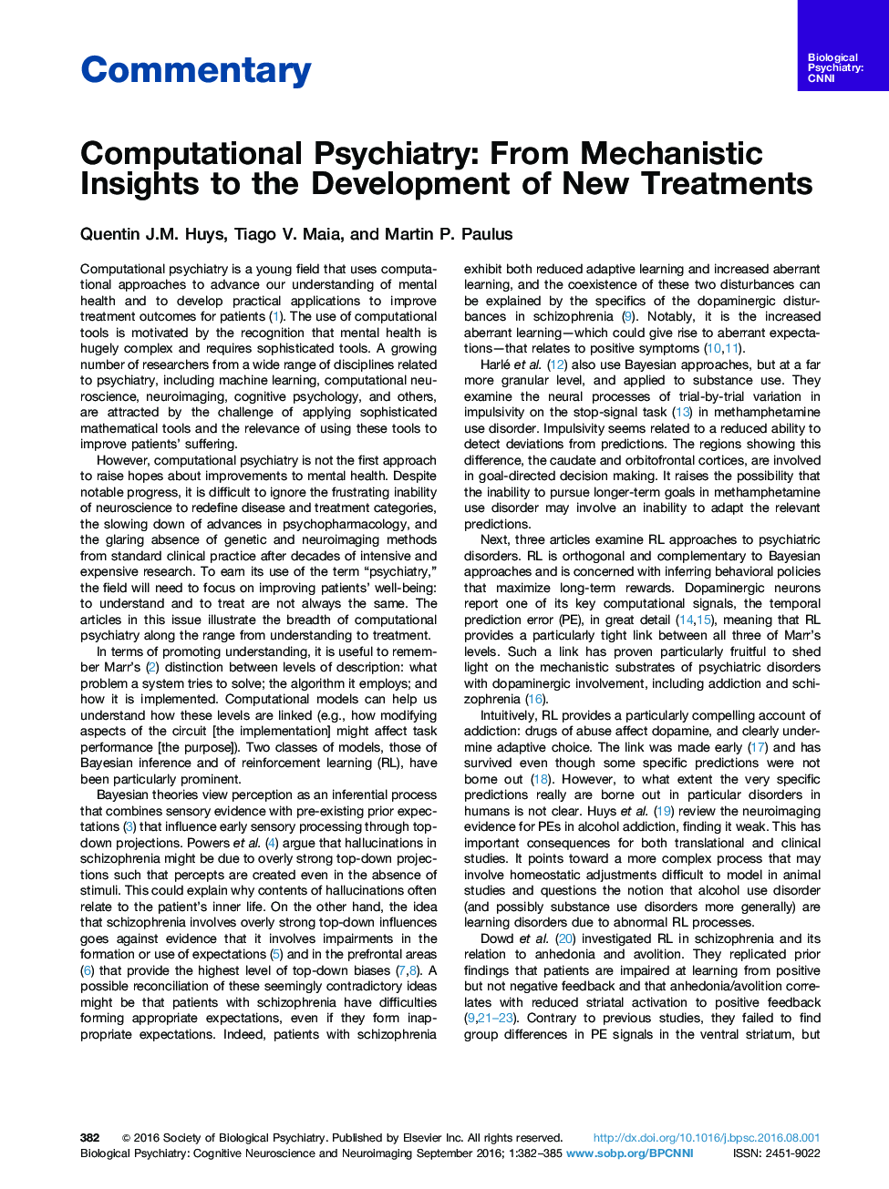 Computational Psychiatry: From Mechanistic Insights to the Development of New Treatments