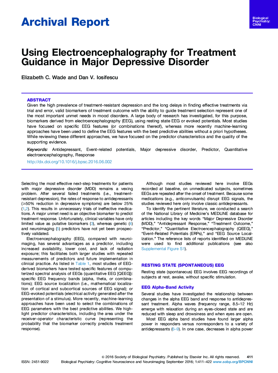 ReviewUsing Electroencephalography for Treatment Guidance in Major Depressive Disorder