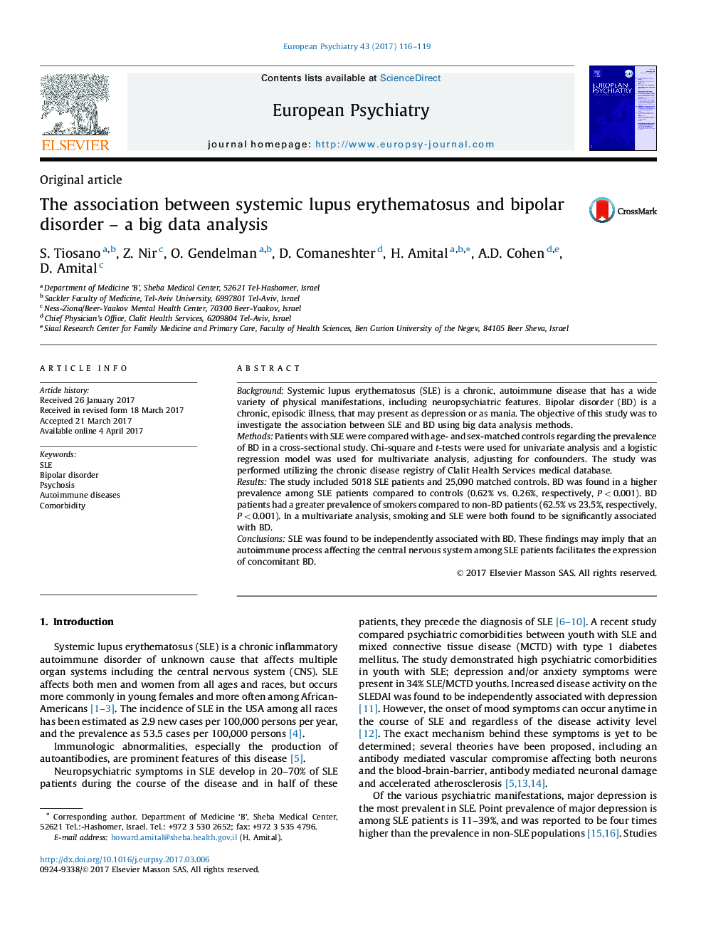 Original articleThe association between systemic lupus erythematosus and bipolar disorderÂ -Â a big data analysis