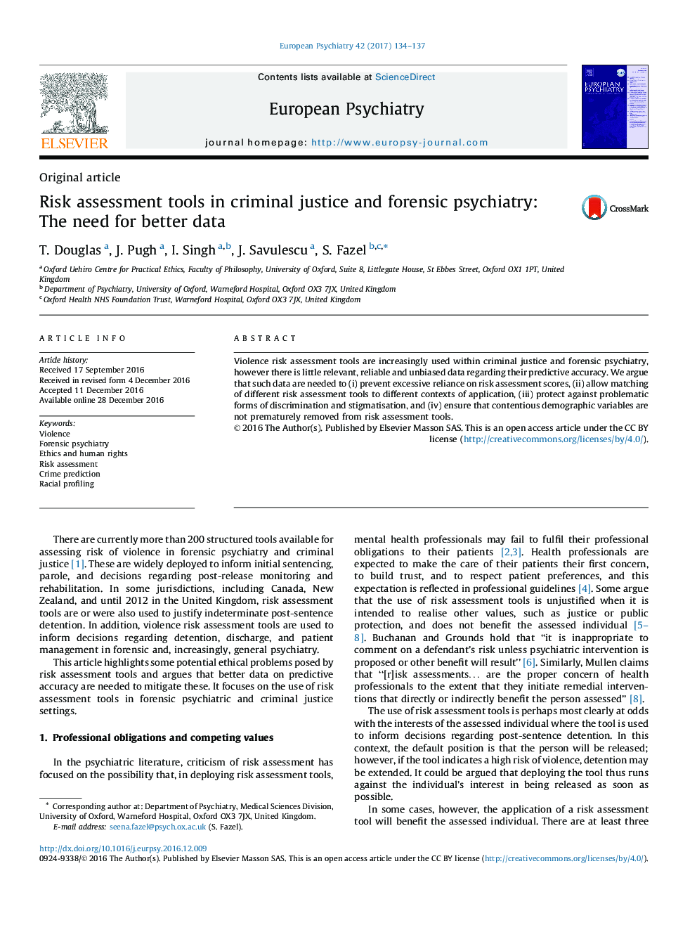 Original articleRisk assessment tools in criminal justice and forensic psychiatry: The need for better data