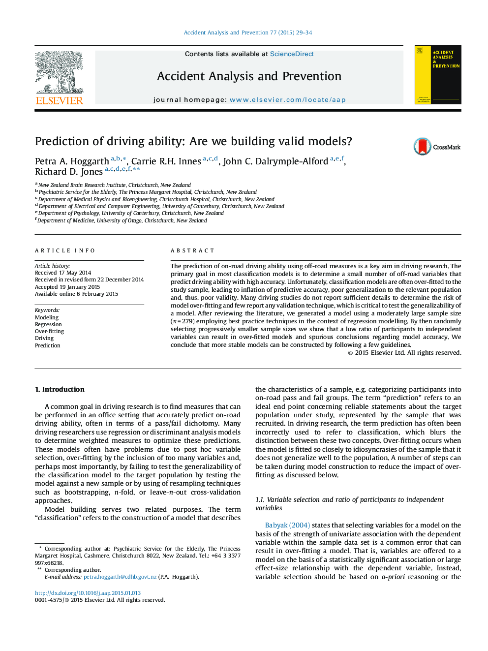 Prediction of driving ability: Are we building valid models?