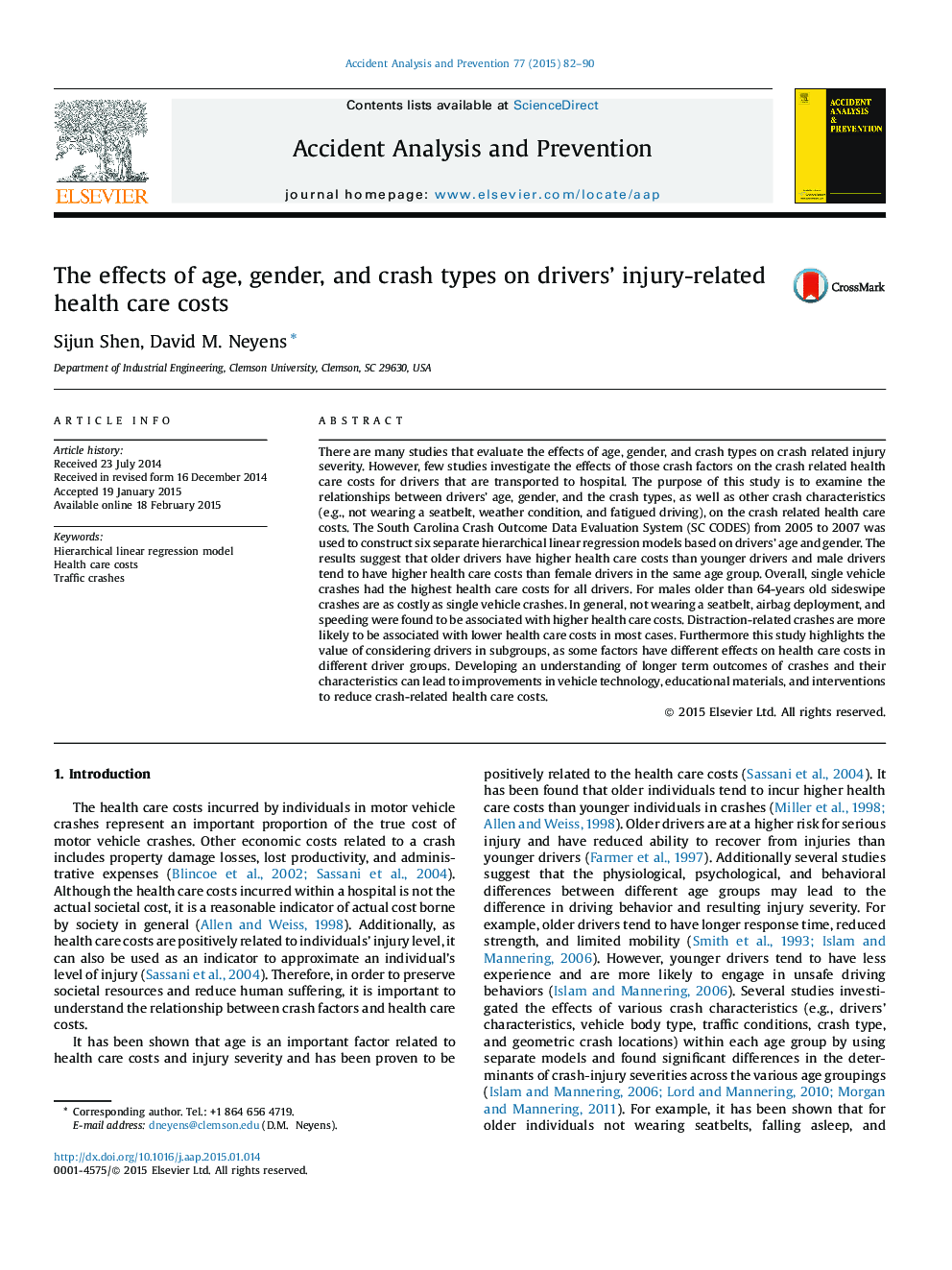 The effects of age, gender, and crash types on drivers’ injury-related health care costs