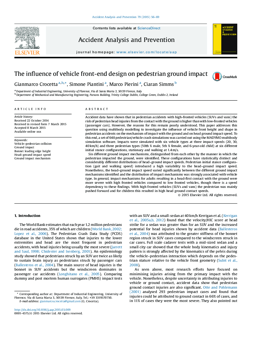 The influence of vehicle front-end design on pedestrian ground impact