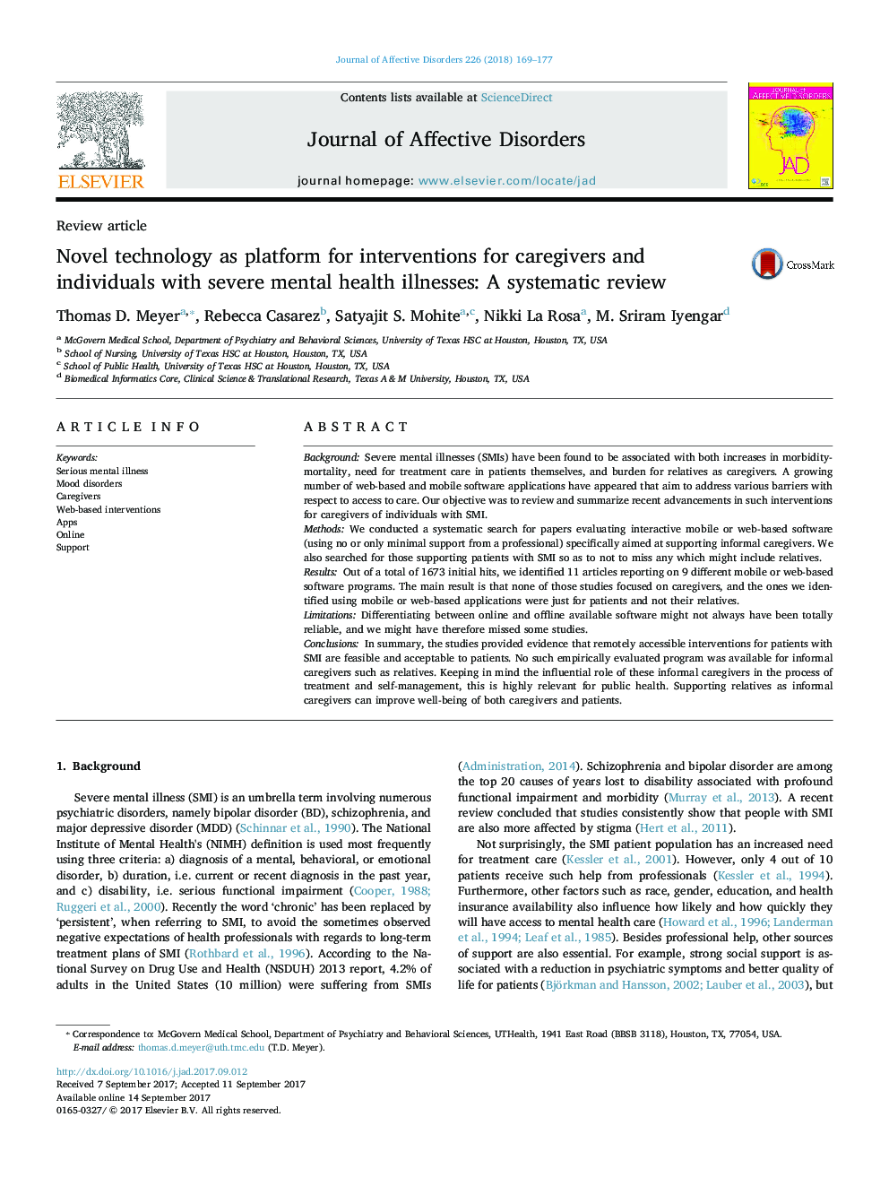 Review articleNovel technology as platform for interventions for caregivers and individuals with severe mental health illnesses: A systematic review