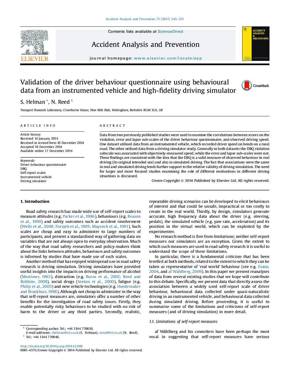 Validation of the driver behaviour questionnaire using behavioural data from an instrumented vehicle and high-fidelity driving simulator