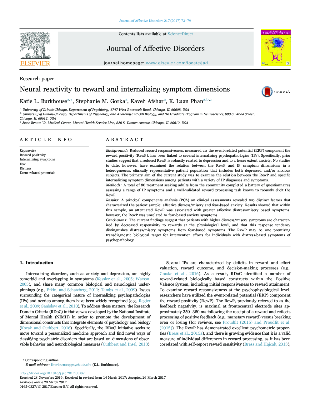 Research paperNeural reactivity to reward and internalizing symptom dimensions