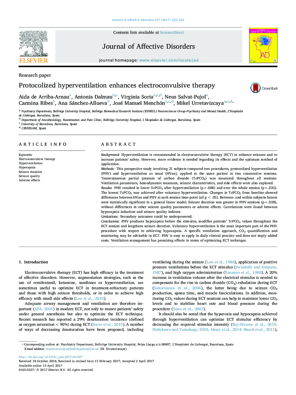 Research paperProtocolized hyperventilation enhances electroconvulsive therapy