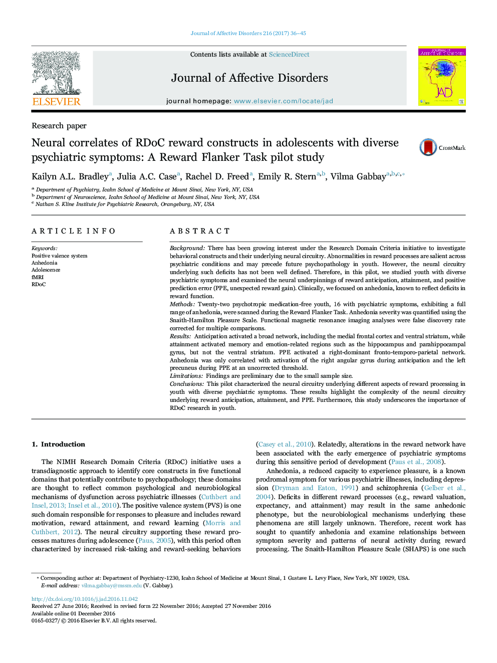 Research paperNeural correlates of RDoC reward constructs in adolescents with diverse psychiatric symptoms: A Reward Flanker Task pilot study