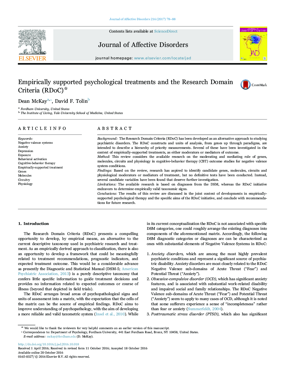 Empirically supported psychological treatments and the Research Domain Criteria (RDoC)