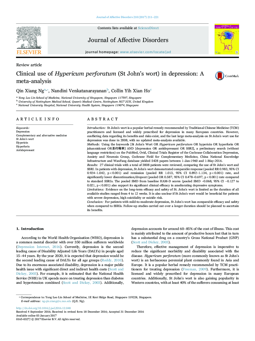 Review articleClinical use of Hypericum perforatum (St John's wort) in depression: A meta-analysis