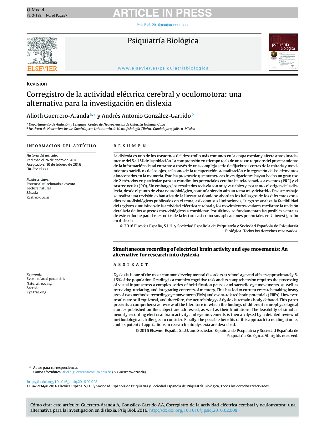 Corregistro de la actividad eléctrica cerebral y oculomotora: una alternativa para la investigación en dislexia