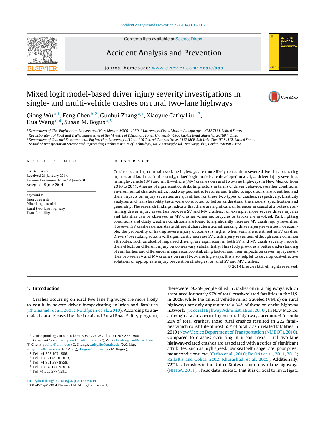 Mixed logit model-based driver injury severity investigations in single- and multi-vehicle crashes on rural two-lane highways