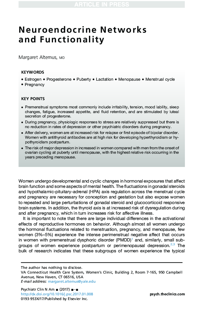 Neuroendocrine Networks and Functionality