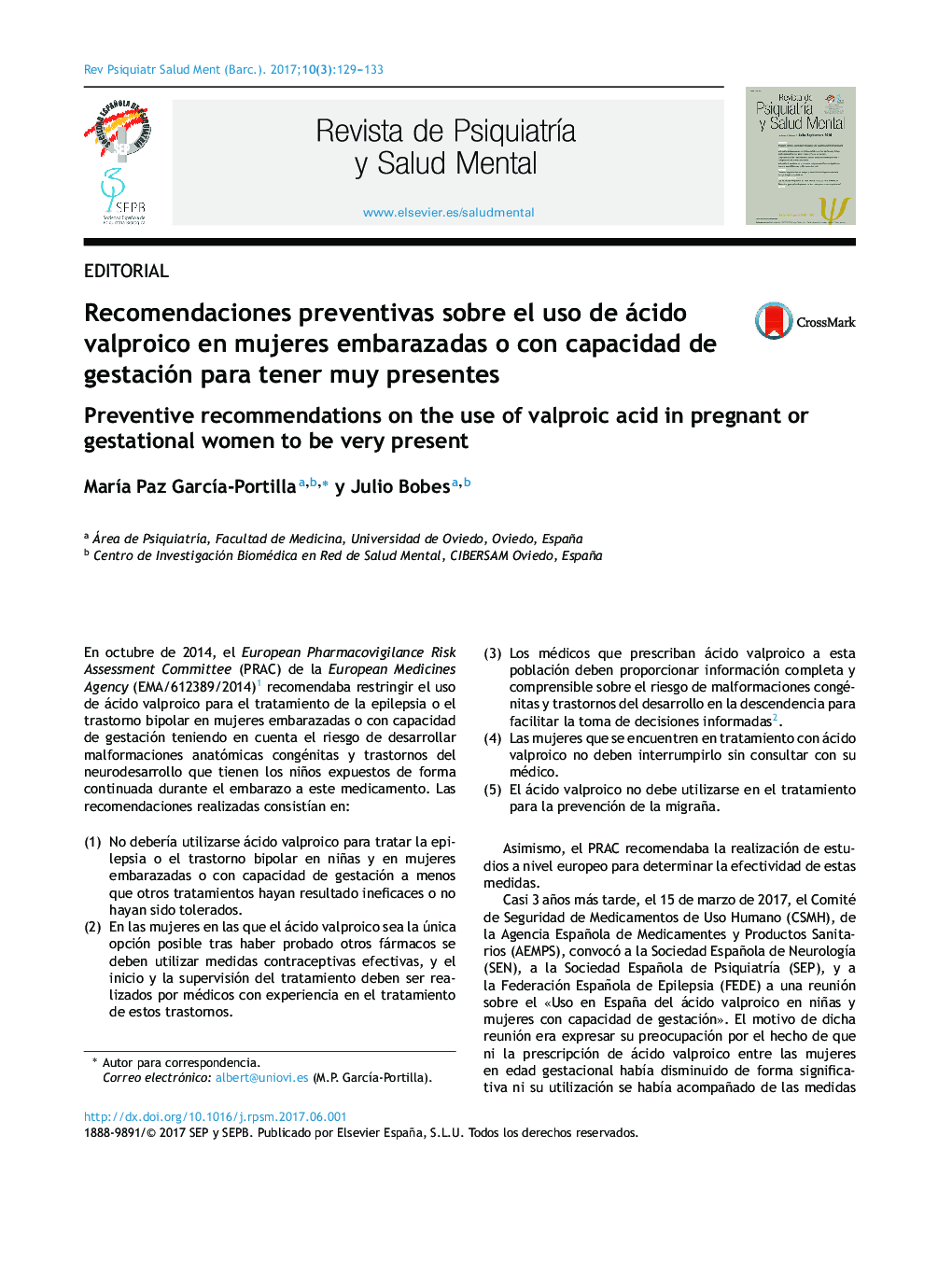 Recomendaciones preventivas sobre el uso de ácido valproico en mujeres embarazadas o con capacidad de gestación para tener muy presentes