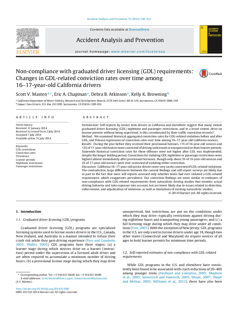 Non-compliance with graduated driver licensing (GDL) requirements: Changes in GDL-related conviction rates over time among 16–17-year-old California drivers