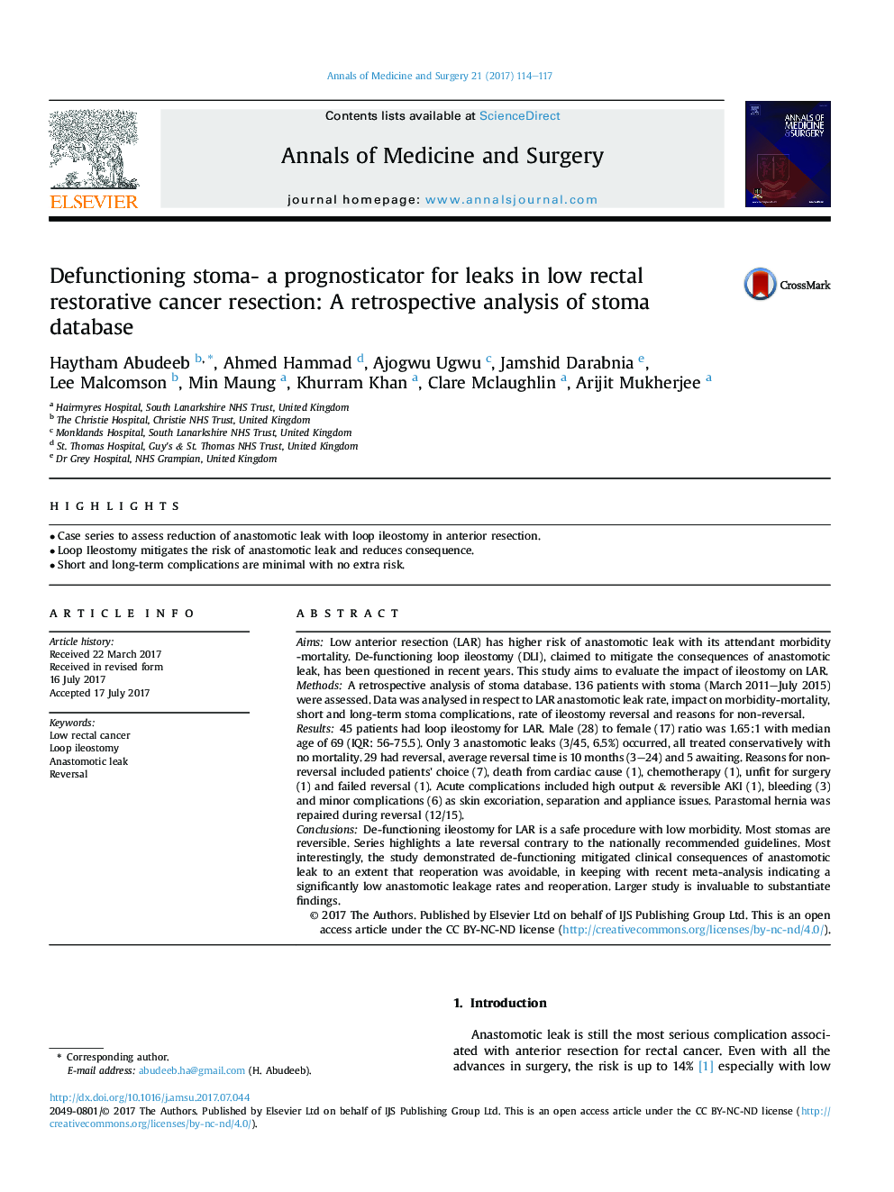 Defunctioning stoma- a prognosticator for leaks in low rectal restorative cancer resection: A retrospective analysis of stoma database