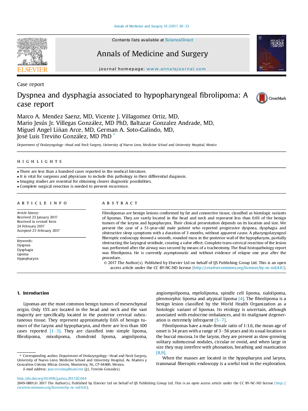 Case reportDyspnea and dysphagia associated to hypopharyngeal fibrolipoma: A case report