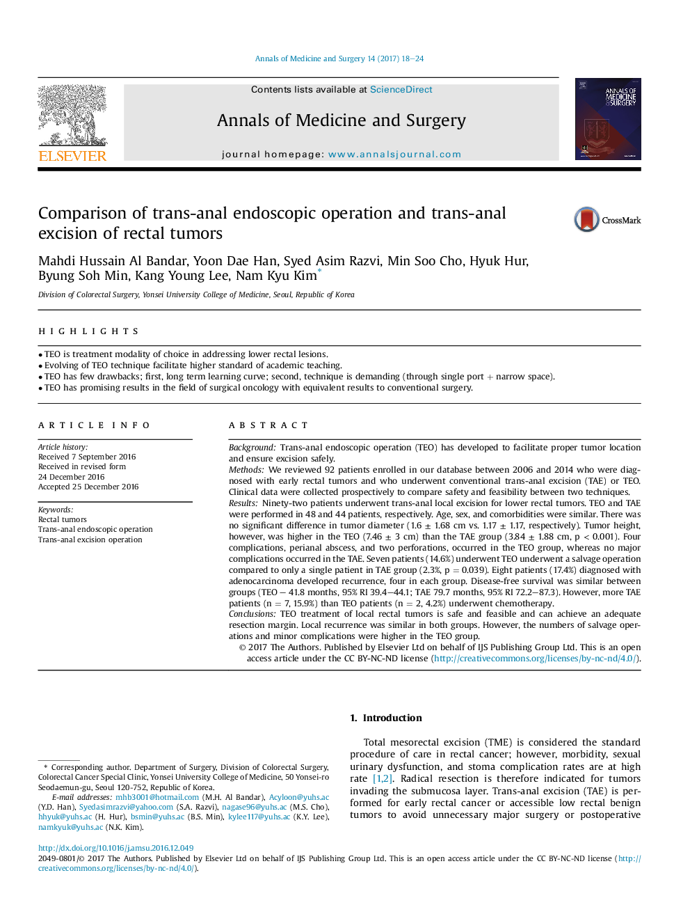 Comparison of trans-anal endoscopic operation and trans-anal excision of rectal tumors