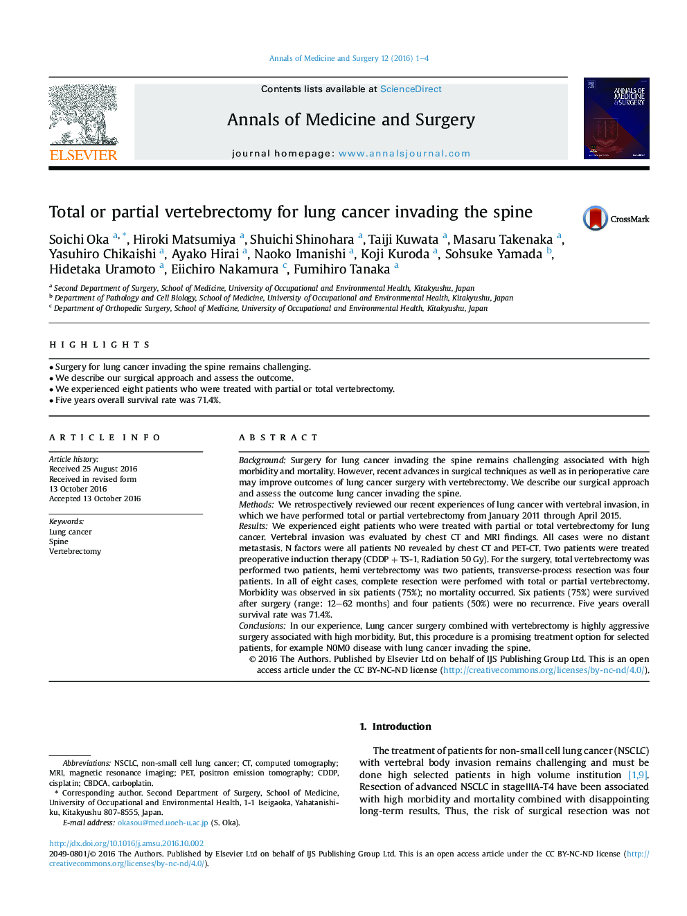 Total or partial vertebrectomy for lung cancer invading the spine