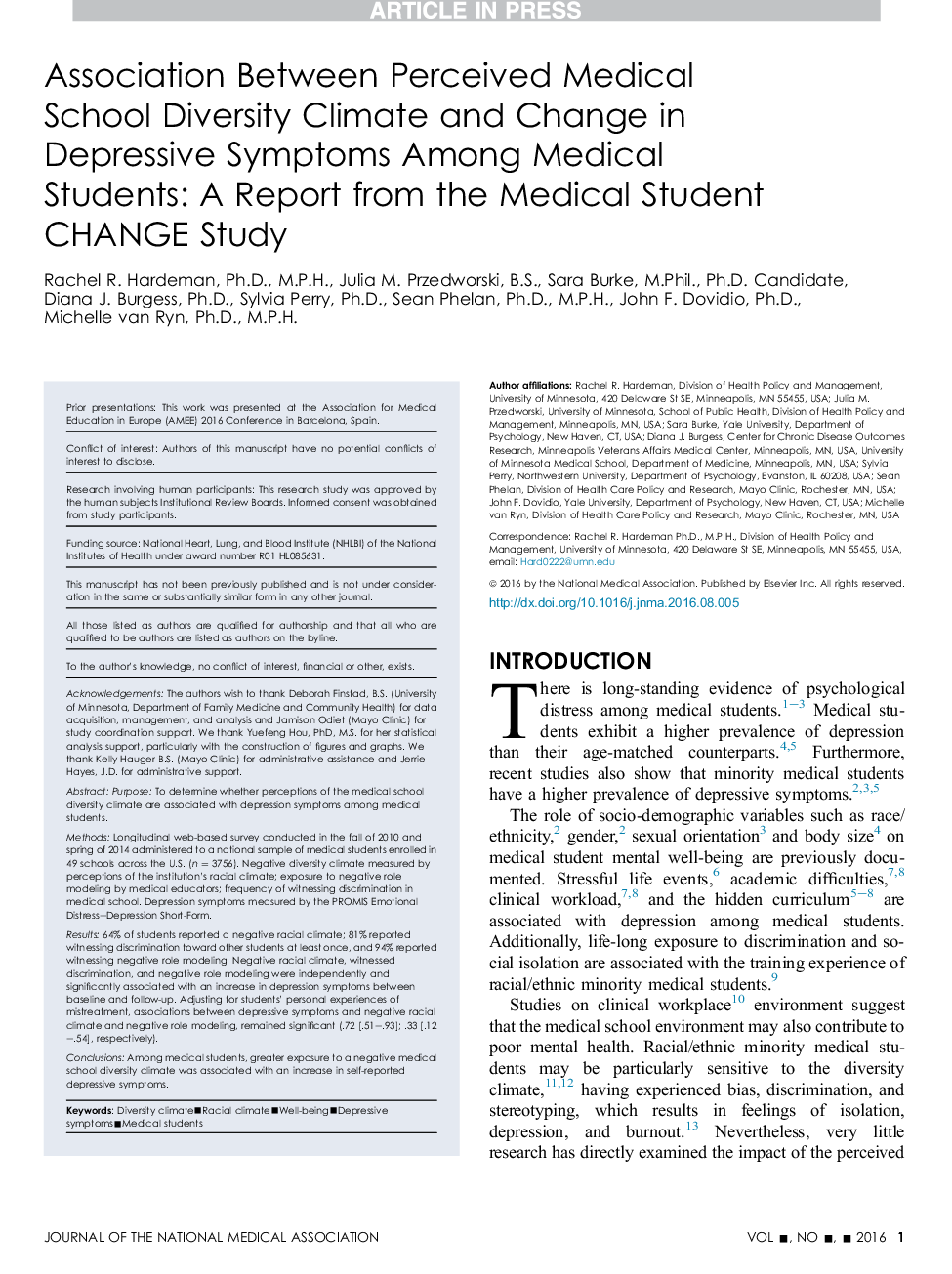 ارتباط بین متغیر تنوع پذیری مدرسه پزشکی ادراک شده و تغییر علائم افسردگی در دانشجویان پزشکی: گزارش از مطالعه تغییرات دانشجویان پزشکی 