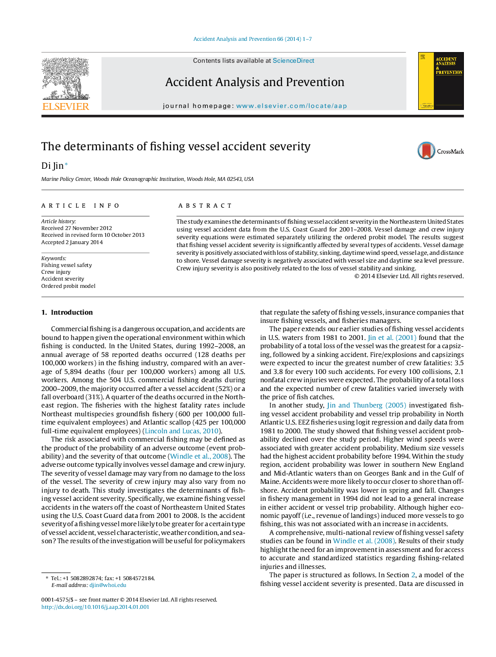 The determinants of fishing vessel accident severity