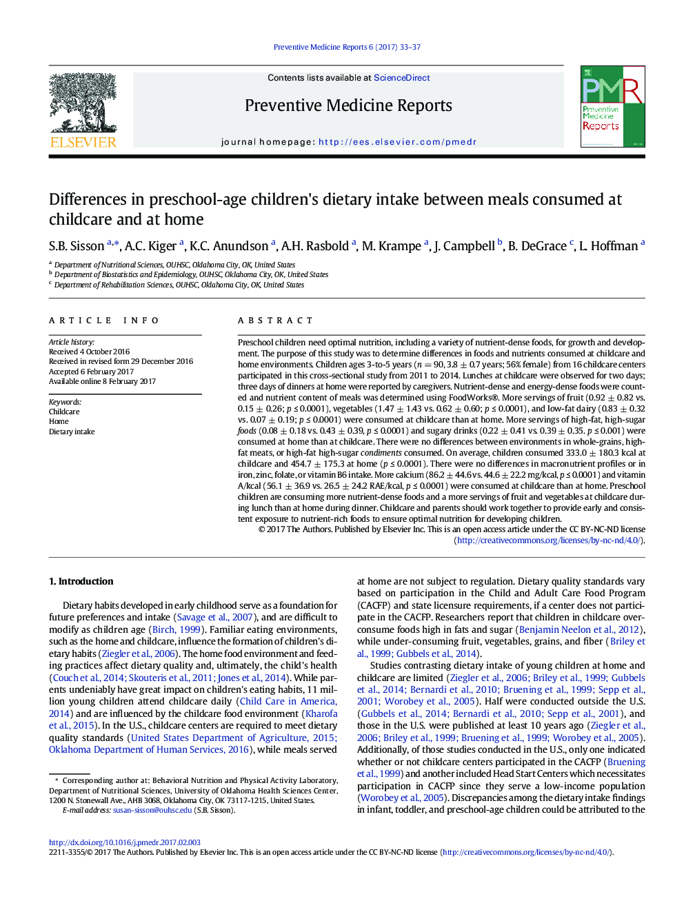 Differences in preschool-age children's dietary intake between meals consumed at childcare and at home