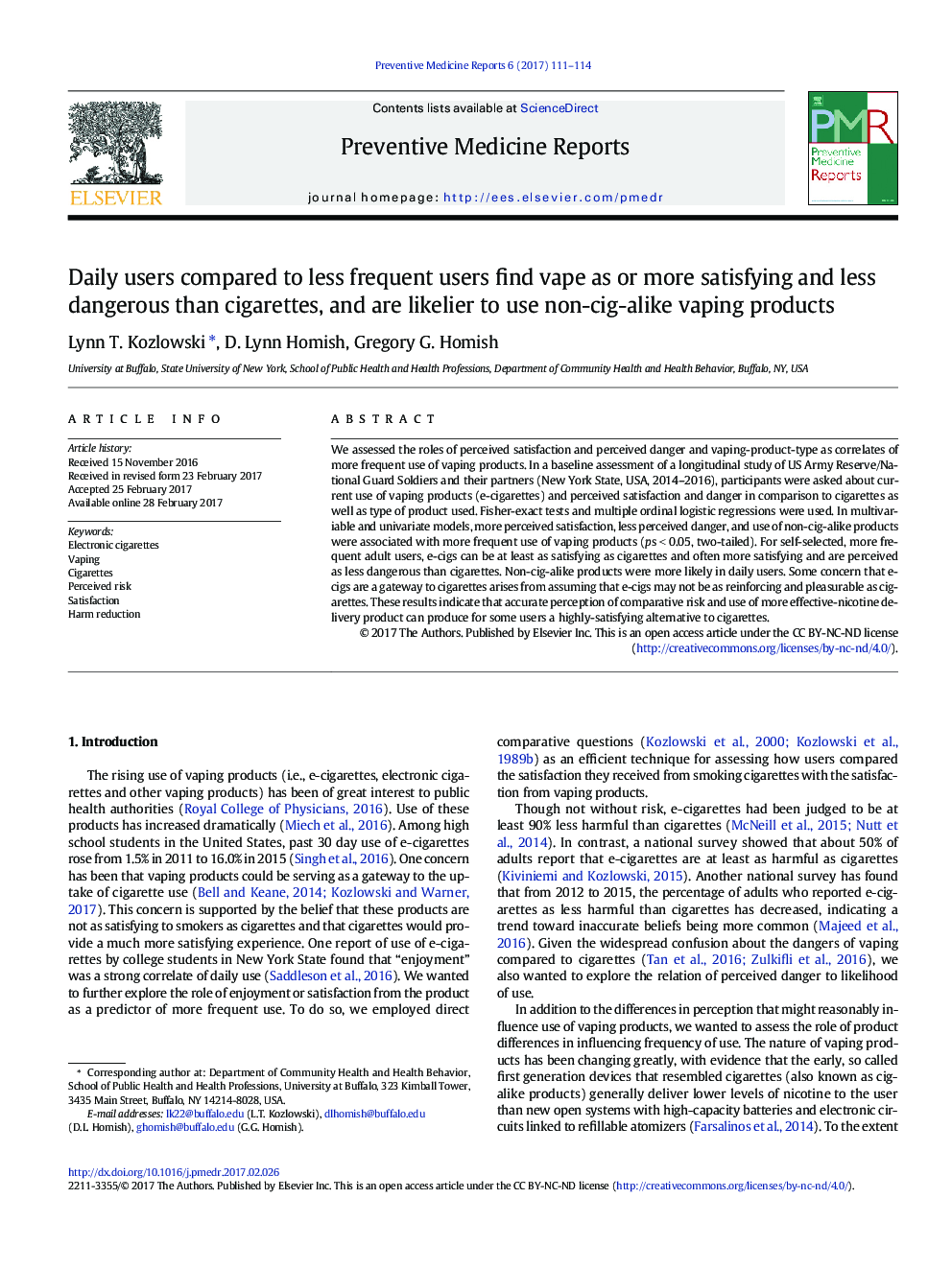 Daily users compared to less frequent users find vape as or more satisfying and less dangerous than cigarettes, and are likelier to use non-cig-alike vaping products