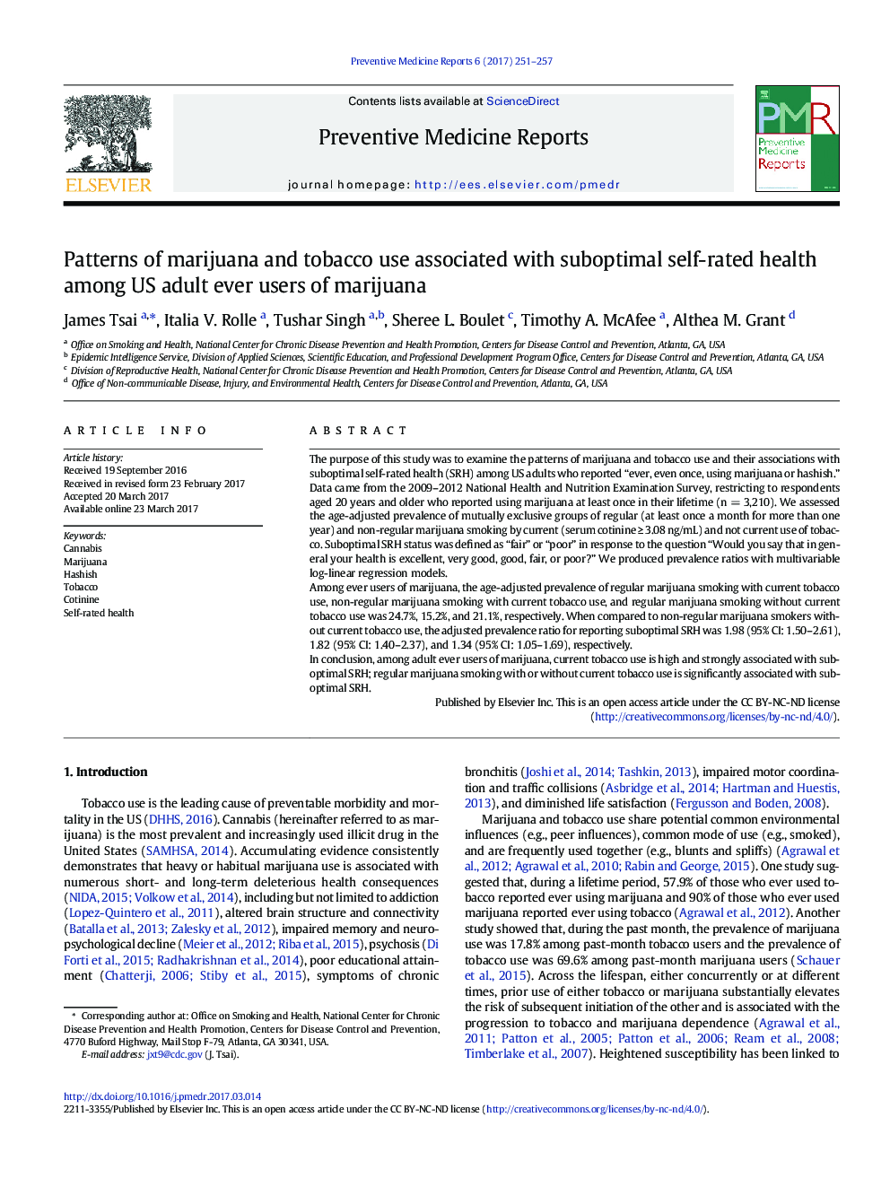 Patterns of marijuana and tobacco use associated with suboptimal self-rated health among US adult ever users of marijuana