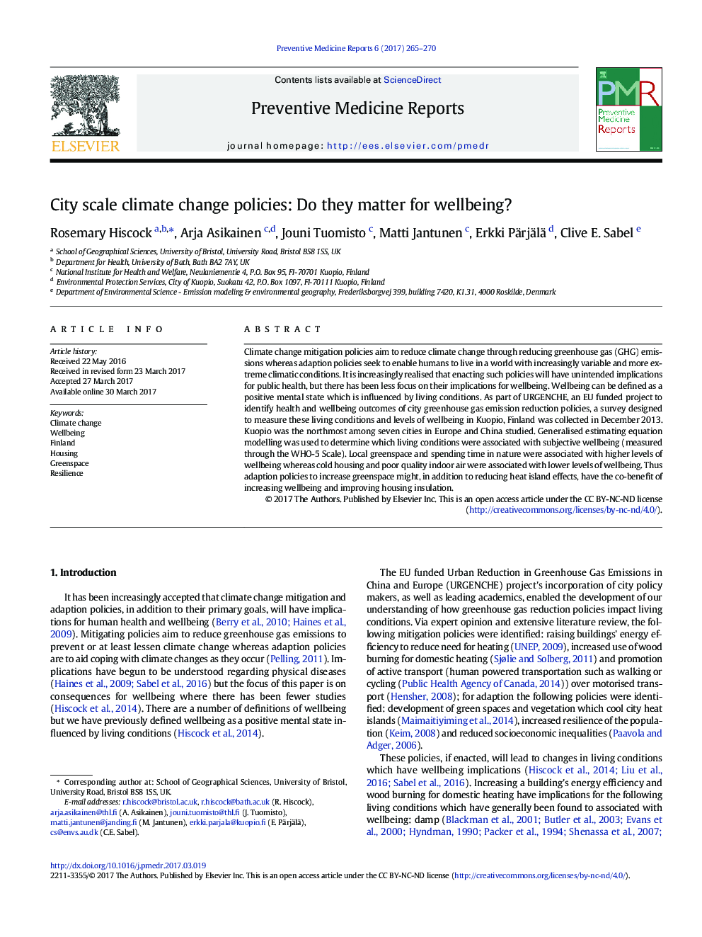 City scale climate change policies: Do they matter for wellbeing?