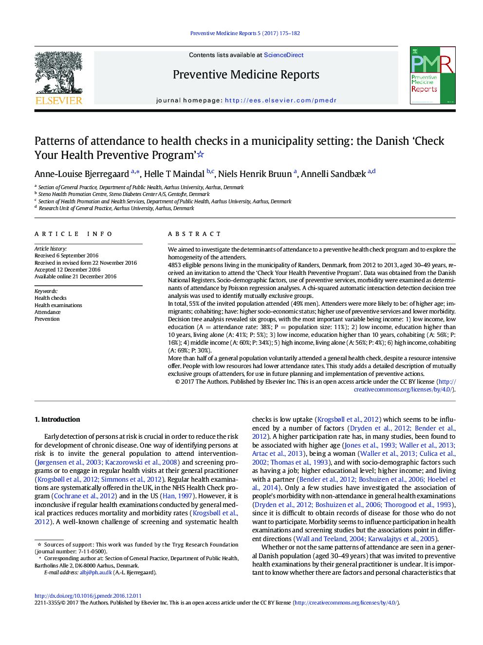 Patterns of attendance to health checks in a municipality setting: the Danish 'Check Your Health Preventive Program'