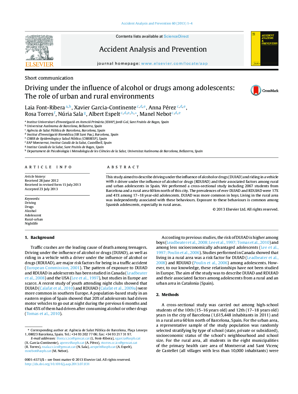 Driving under the influence of alcohol or drugs among adolescents: The role of urban and rural environments