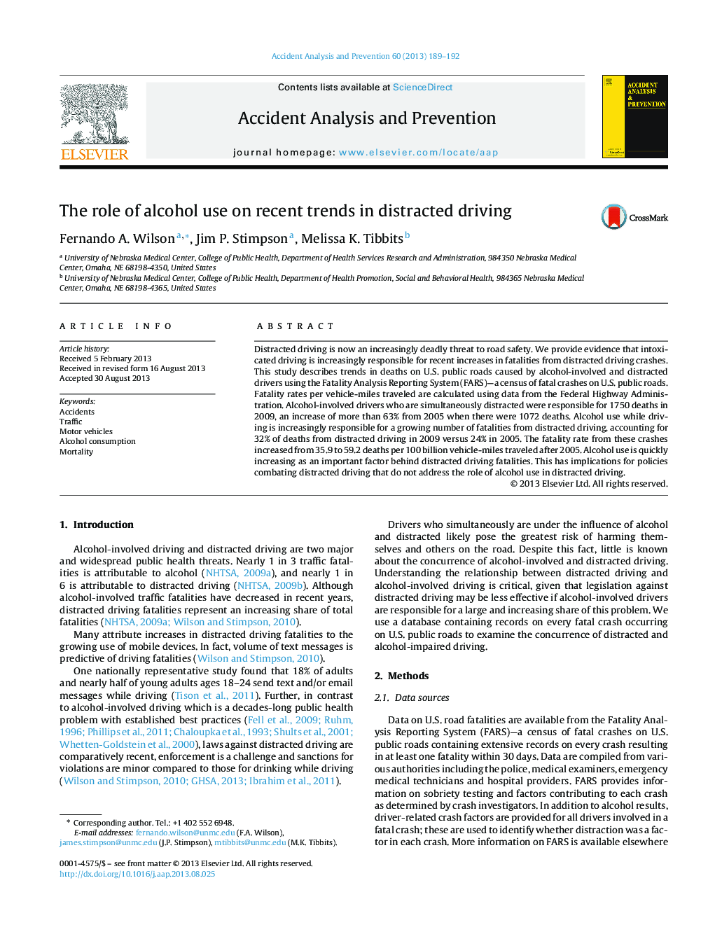 The role of alcohol use on recent trends in distracted driving